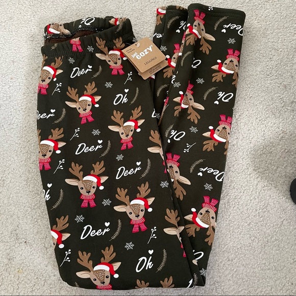 NWT✨ Just Cozy ‘Oh Deer’ Cozy Fur Lined Stretch Leggings - Picture 2 of 7